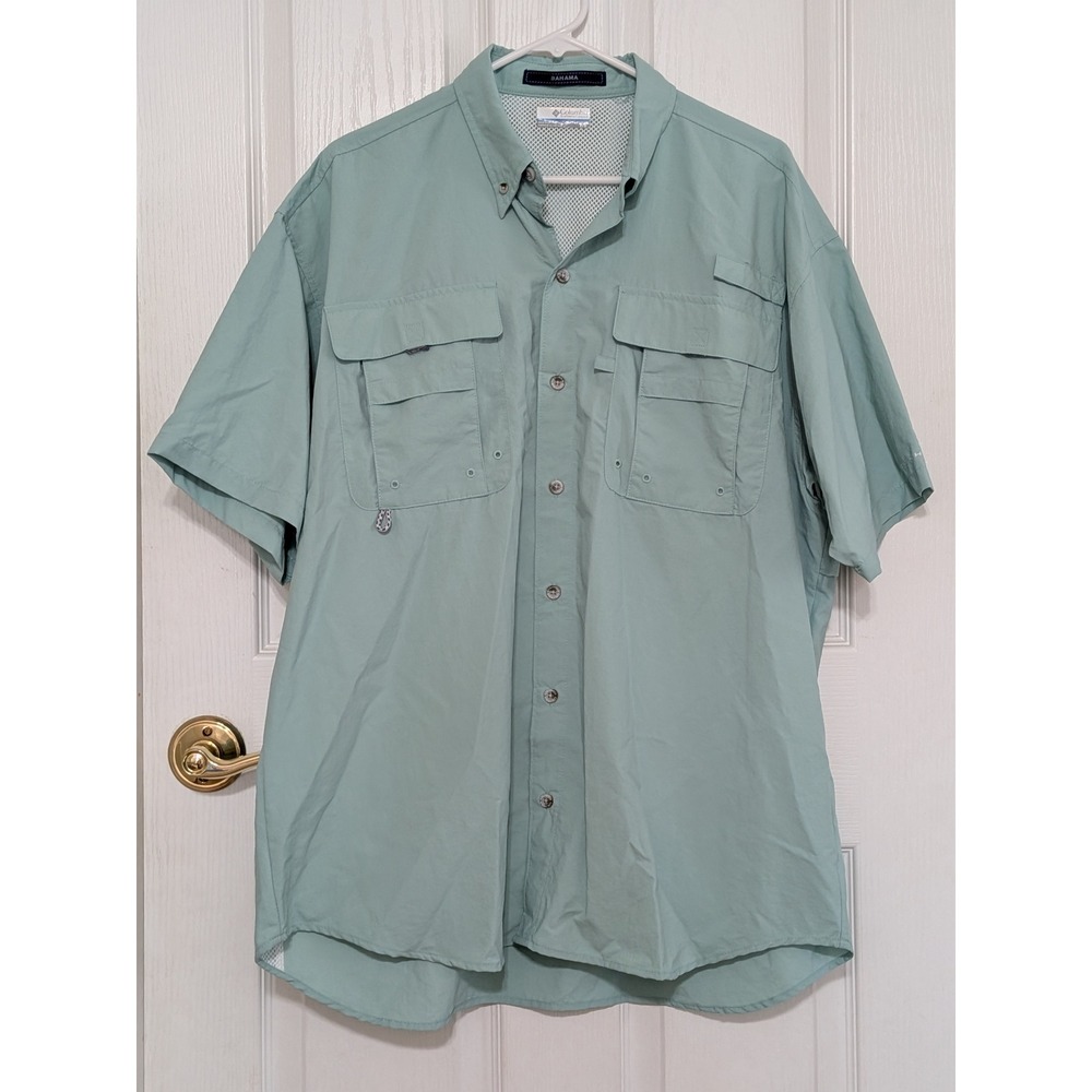 Columbia PFG Bahama II Fishing Shirt Mens Large Sage Green Short Sleeve UPF 30